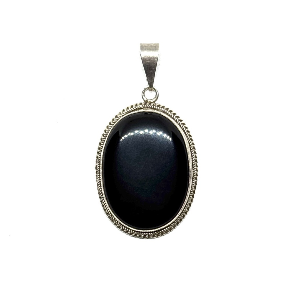 Vintage Victorian Hand Made Black Onyx / Jet Sterling Silver Mourning Pendant - Picture 2 of 8